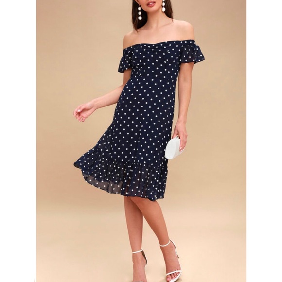 Lulu's Dresses & Skirts - Lulu’s Artesia Polka Dot Off the Shoulder Dress